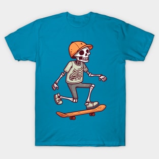 Skateboarding Skeleton in Casual Tee T-Shirt